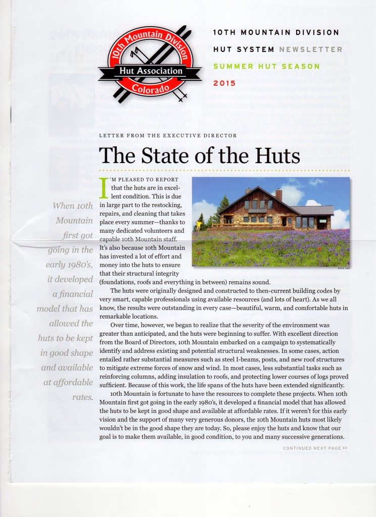 State of the Huts Tenth Mountain Division 2015 Hut2Hut